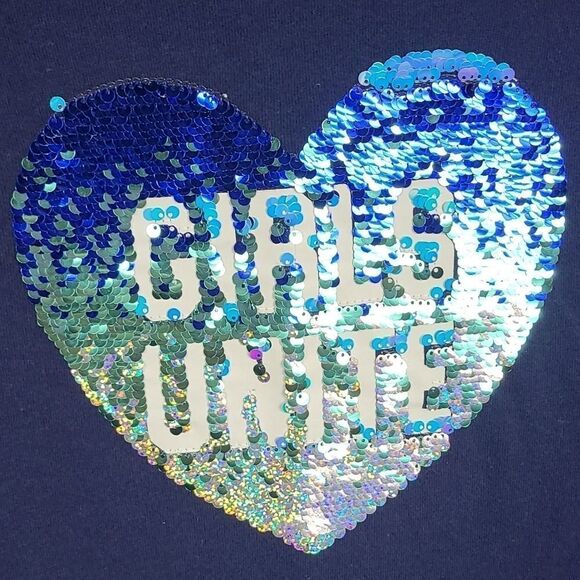 Justice Girls 10 Navy Blue Sequin Heart Soft French Terry Short Sleeve Dress - Picture 2 of 6